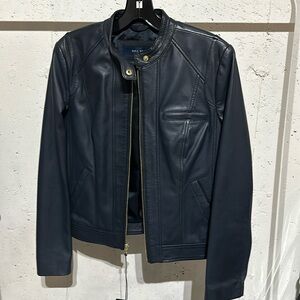 Blue Cole Haan Leather Moto Jacket
